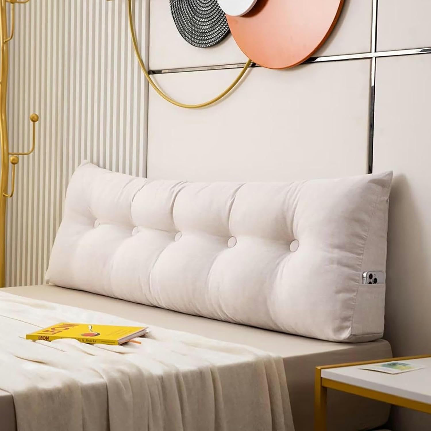 White Headboard Pillow Triangular Reading Wedge Pillow Recliner Backrest Cushion Triangular Headboard Cushion Waist Positioning Upholstery Backrest Pillow for Sitting in Bed, 39x16x5in