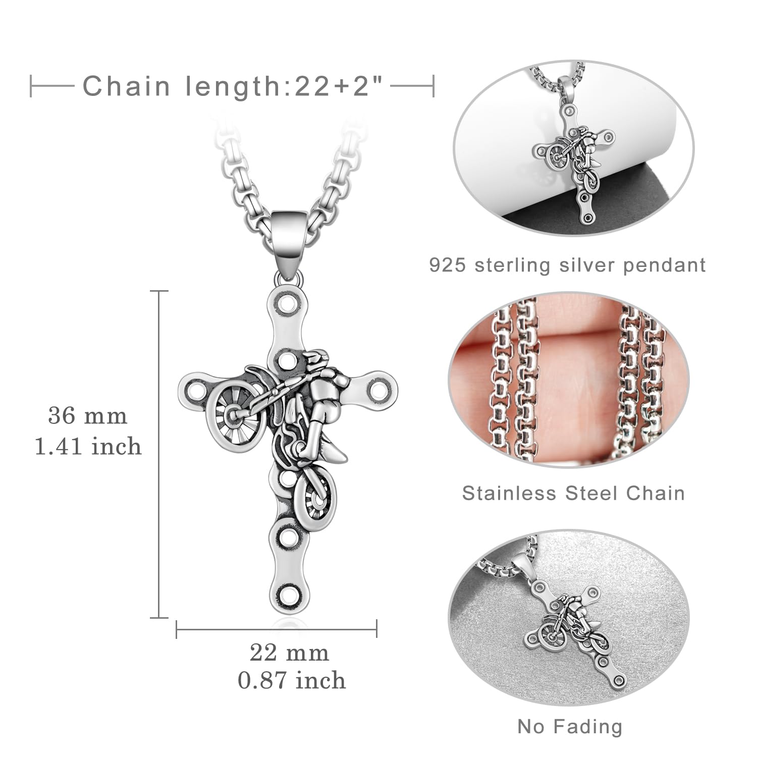 Dirt Bike collier moto 925 argent Sterling collier Motocross pendentif croix bijoux accessoires cadeaux matériel Christian pour hommes