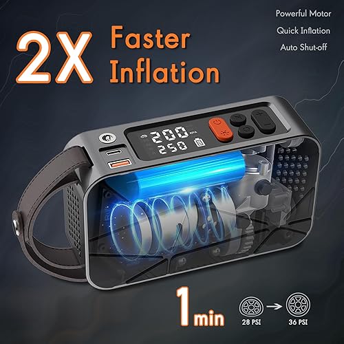 Miniatura 3 de Compresor de aire portátil para inflador de neumáticos, bomba de aire eléctrica Rulsen de 150 PSI, funciona con pilas y 12 V CC, bomba de neumáticos