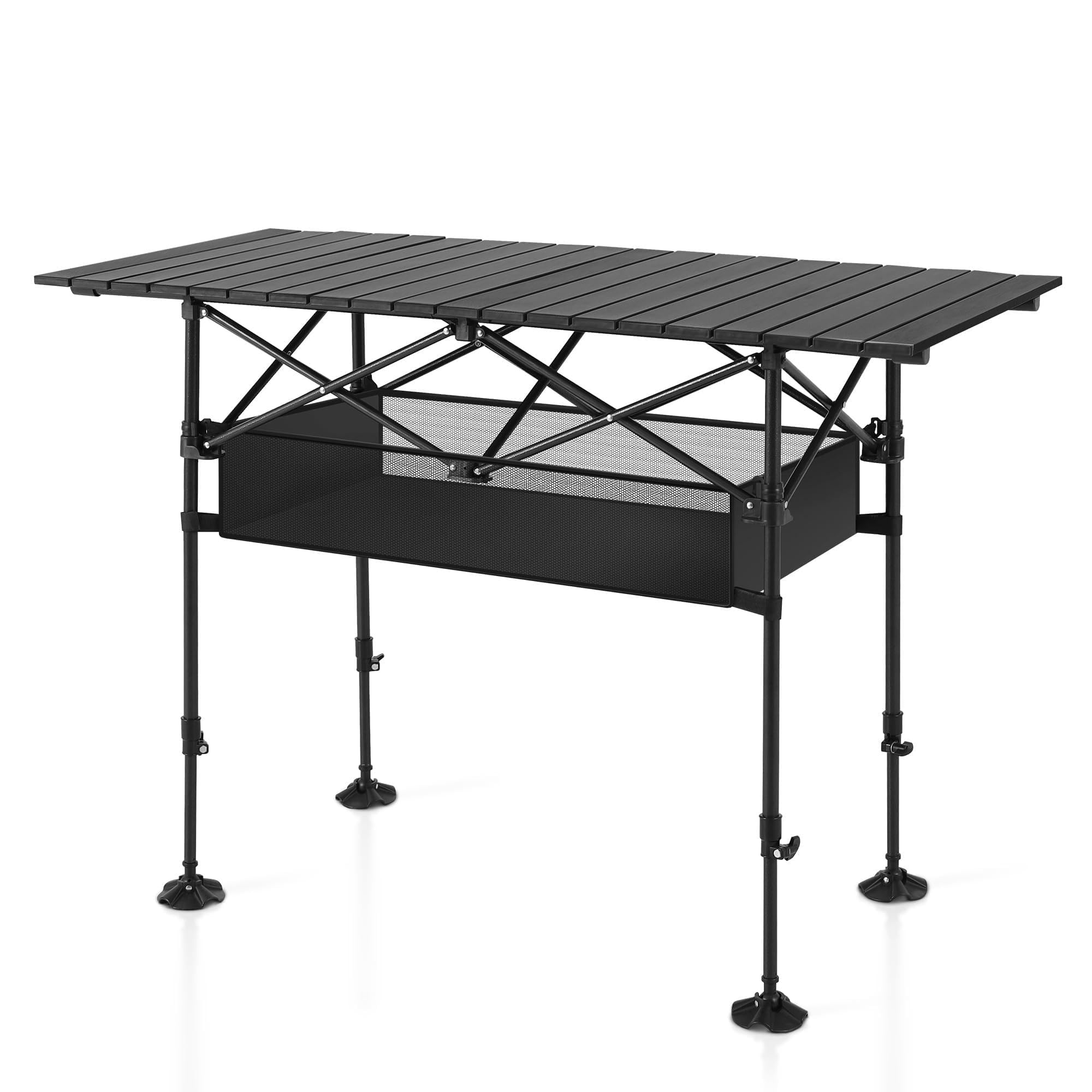 ALPHA CAMP Folding Camping Table, Adjustable Height,Mesh Layer,118x55x96 cm