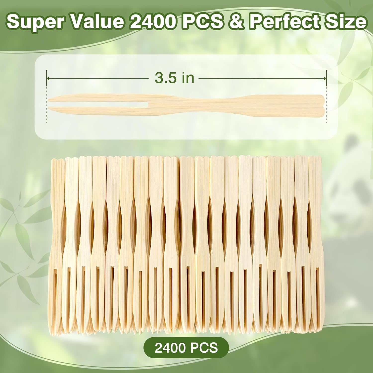 2400PCS Bamboo Appetizer Forks, Fancy Toothpicks for Appetizers - 3.5 Inch image 2