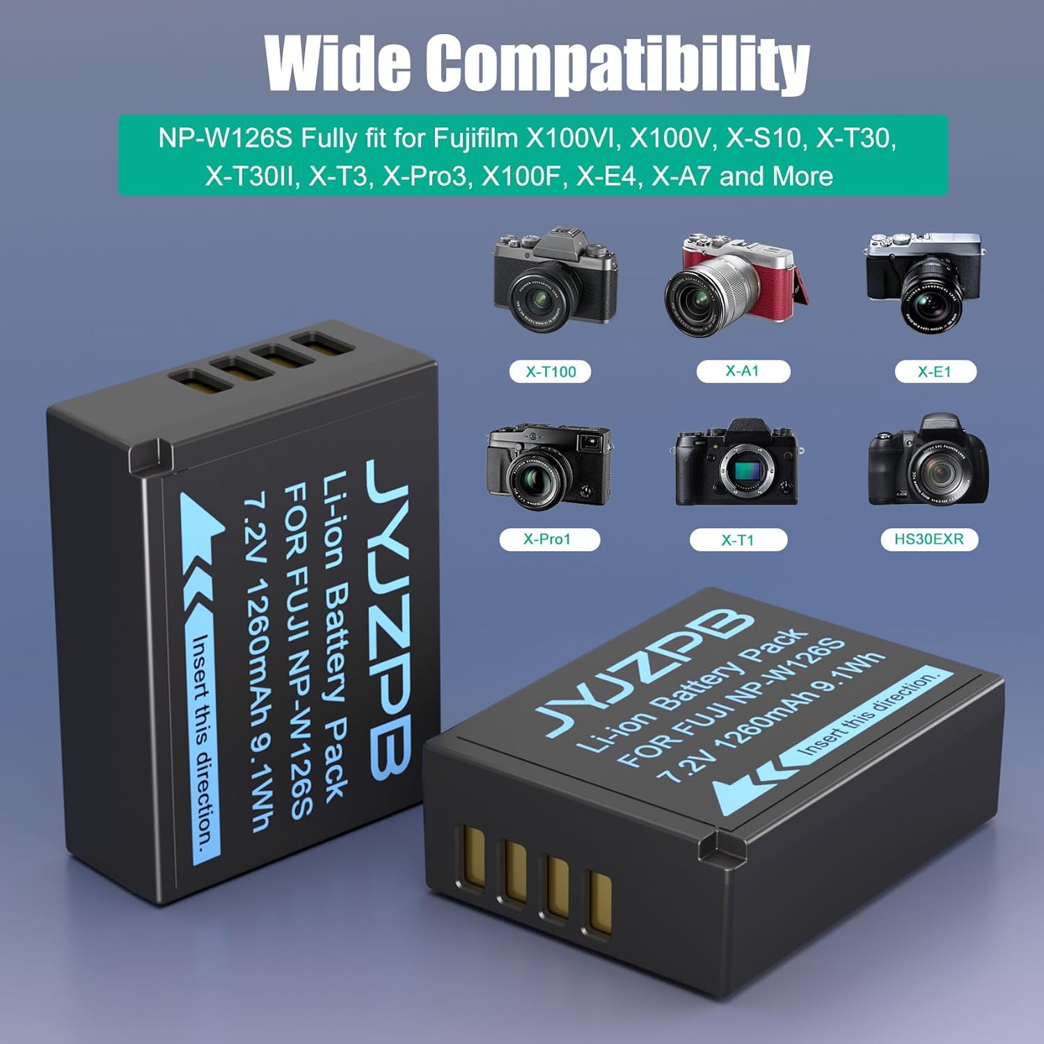 JYJZPB NP-W126S Batteries, 2 Pack X100VI XT30ii Batteries Compatible for Fujifilm XM5, XT3 XT2 XT1 A10 XA7 A5 A3 A2 A1 XT20 XT10 XT30 XT100 XT200 Fuji Cameras, with NP-W126 Battery Charger - Image 2