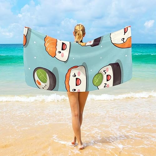 Miniatura 1 de Bonita toalla de playa de sushi de 30 x 60 pulgadas, toalla de baño súper absorbente, toalla ligera de secado rápido para playa, yoga, viajes,
