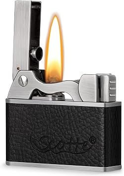 Scotte Vintage Kerosene Lighter, Windproof Soft Flame, Metal and Leather Trench Lighter, Fluid Refillable Pocket Lighters, Easy to Carry and Use, Gift for Father Husband