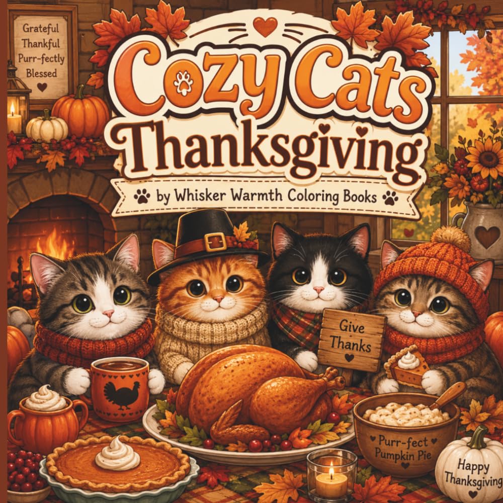 Cozy Cats Thanksgiving: A Heartwarming Coloring Adventure Filled with Cozy Cats, Fall Scenes, and Thanksgiving Cheer (Whisker Warmth: Cats Holiday Collection)