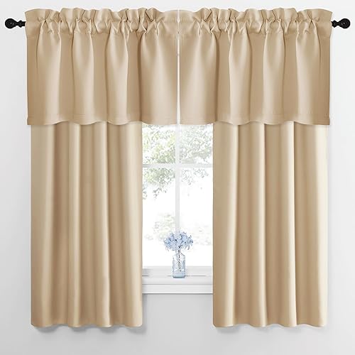 NICETOWN 2 paneles de 42 x 63 pulgadas de largo, cortinas opacas con bolsillo para barra con 4 paneles de 42 x 16 pulgadas de largo, cenefas opacas