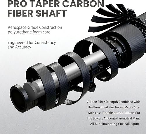 Miniatura 3 de Carbon Fiber Pool Cue, 58" Pro Taper Low Deflection Professional Pool Cue, 100% Carbon Fiber Shaft, 11.8mm 10 Layered Pigskins Cue Tip, Stainless