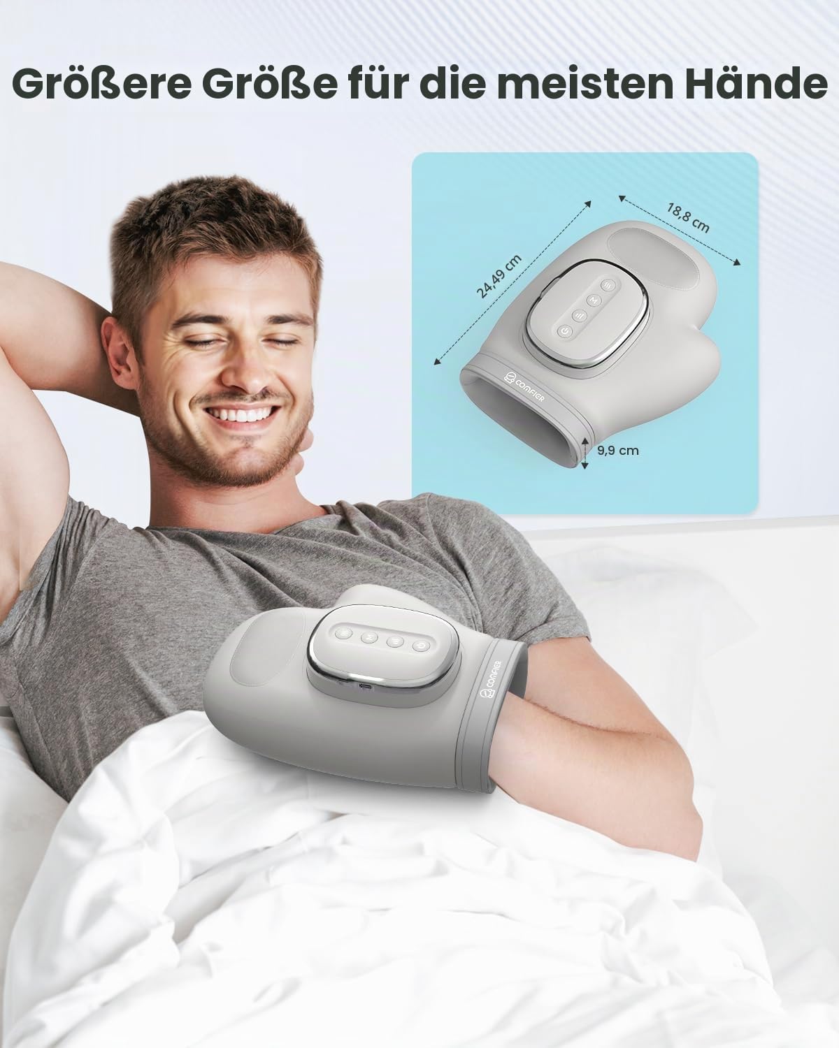 COMFIER Großes Handmassagegerät Kabellos mit Wärme und Kompression | Elektrisches Massagegerät für Hände, 5 Intensitäten, 3 Massagemodi, für Finger und Handgelenk, Geschenk für Frauen und Männer