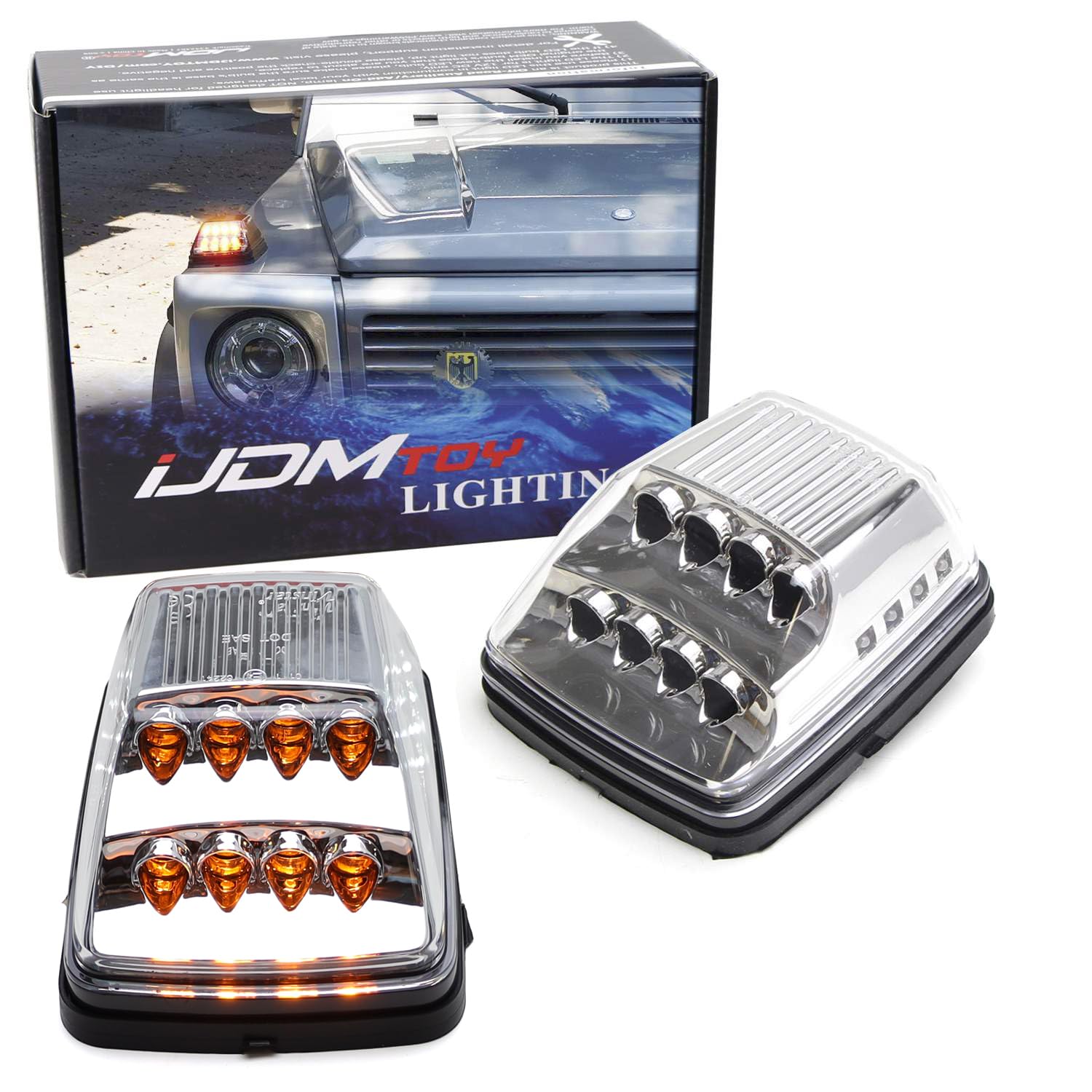- iJDMTOY Clear Lens Amber LED Front Turn Signal Lamps Compatible With 1990-2018 Mercedes W463 G-Class G500 G550 G600 G55 G63 AMG w/White LED Position Lights
