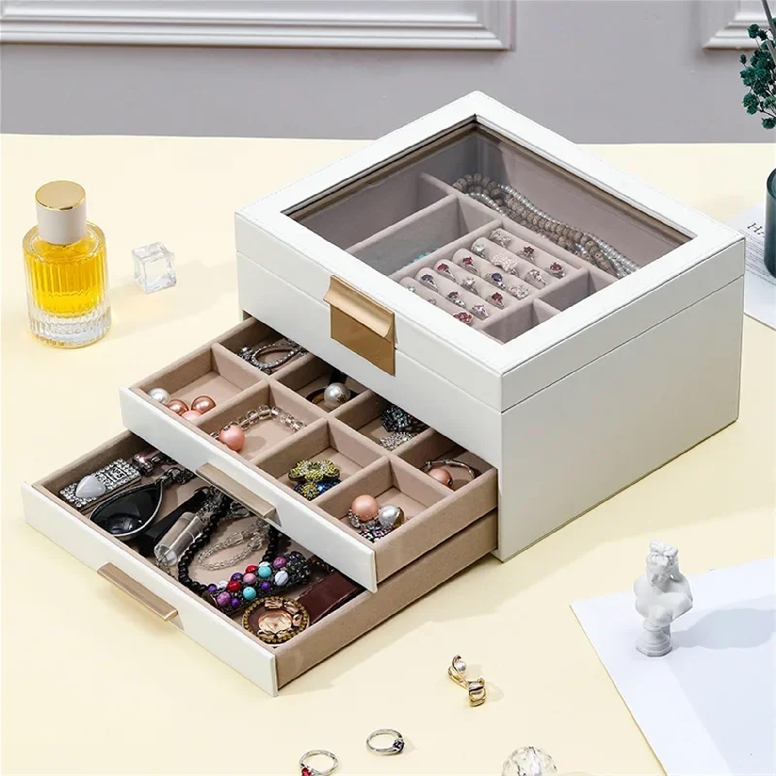 High-capacity Three-layer Flannel Jewelry Box Drawer Storage Earrings Necklace Ring per Gioielli e Orecchini