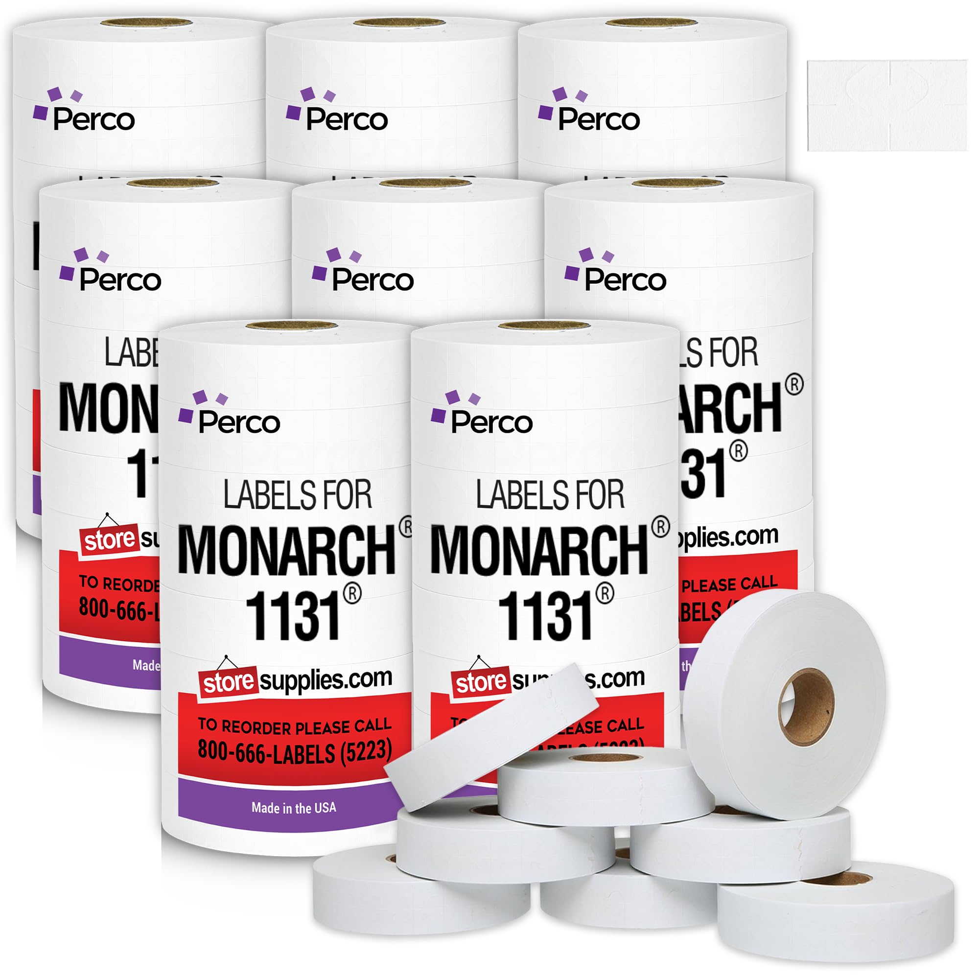 Perco White Pricing Labels for Monarch 1131 Price Gun – 8 Sleeves, 64 Rolls Value Pack - 160,000 Price Marking Labels – with Ink Rolls Included