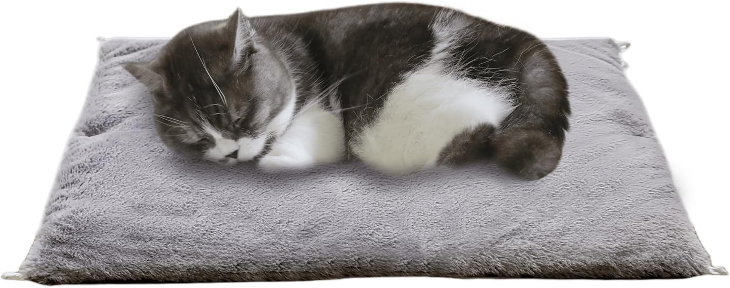 Self Warming Cat Mat, 24”*20” Non-Skid Thermal Pet Mat, Cat Blanket for Indoor Cats, Washable Outdoor Insulation for Cat House, Carrier Cat Bed, Dog Crate Mat, Short-Fluff Grey