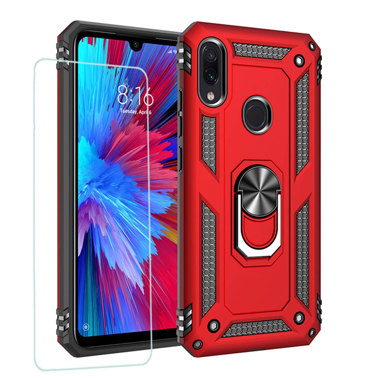 Joytag compatibles para Funda Xiaomi Redmi 9，Carcasa +Cristal Templado Silicona TPU 360 Grados Anillo Giratorio magnético Soporte Caja del teléfono del Coche-Negro — view 51