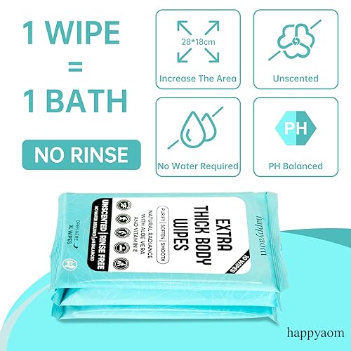 Miniatura 4 de Toallitas corporales de ducha XL (paquete de 10)  100 toallitas ultra gruesas de aloe vera para mujeres, hombres y ancianos  Baño para adultos, sin