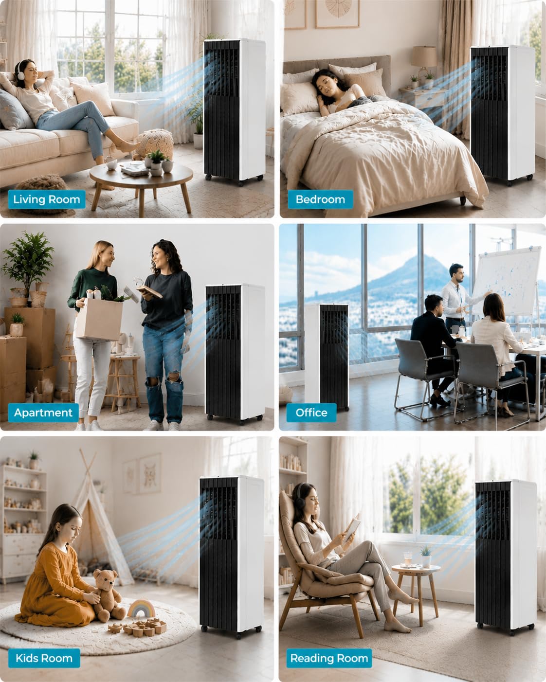 Aire acondicionado móvil, 14.000 BTU, refrigeración, deshumidificador y ventilador, 3 en 1, enfriamiento rápido para habitaciones de hasta 750 pies cuadrados, incluido el conjunto de ventanas y