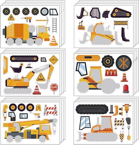 24 hojas de calcomanías de construcción para hacer una cara para niños pequeños con camiones, calcomanías de manualidades para niños, camión,