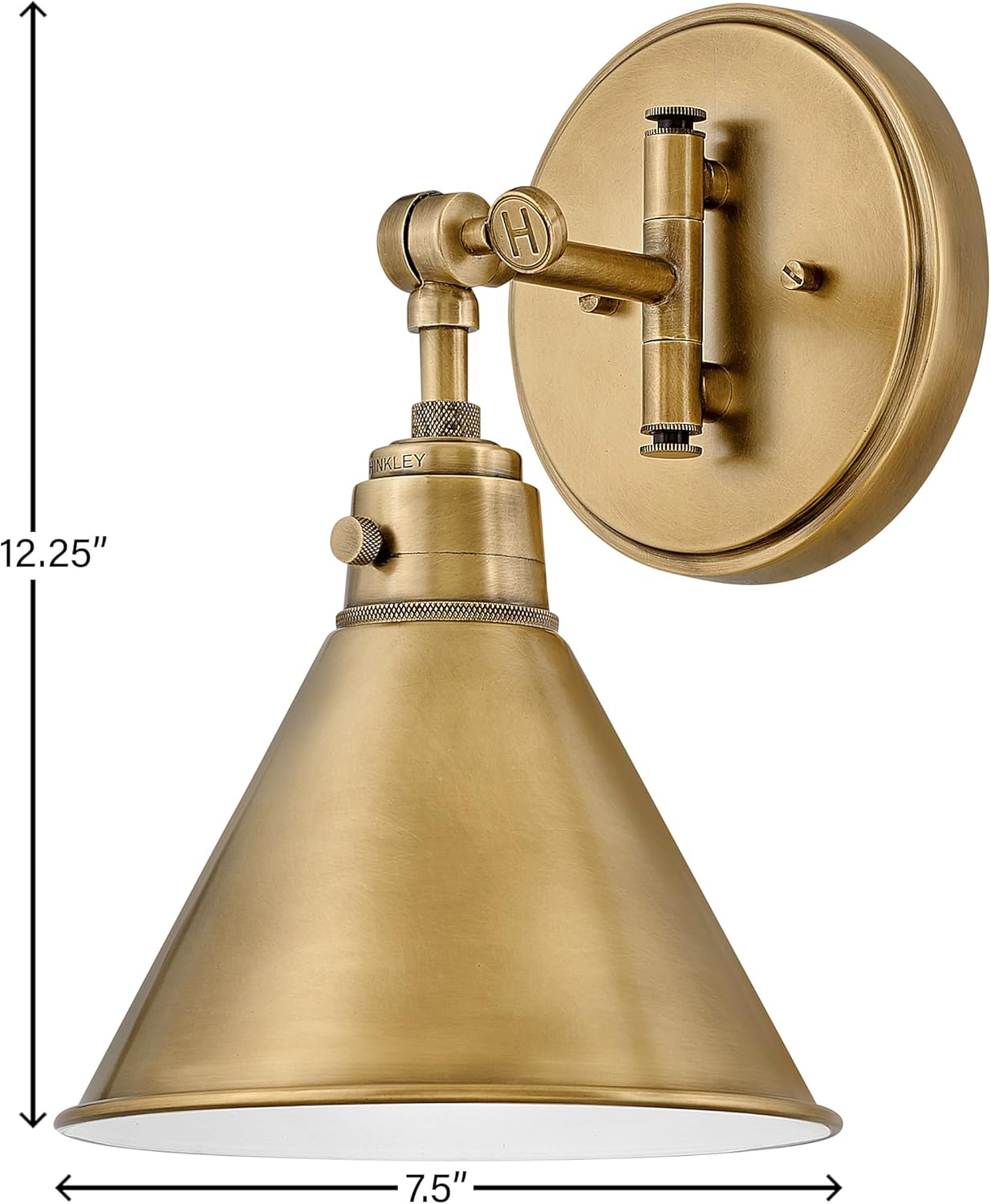 Hinkley Arti 3691HB Medium Adjustable Single Wall Sconce, Single Pivot Point, On/Off Switch, Heritage Brass