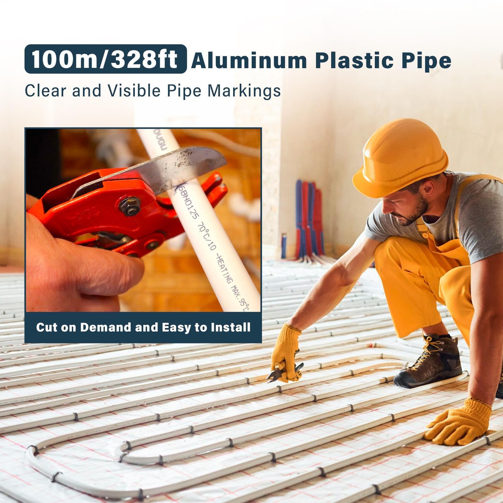 Tubería de tubería de plomería, tubo de agua flexible - 328 ft tubería compuesta multicapa,Capa de aluminio interno de piso radiante de calor radiante a prueba de fugas de 0.08 pulgadas para fontanerí