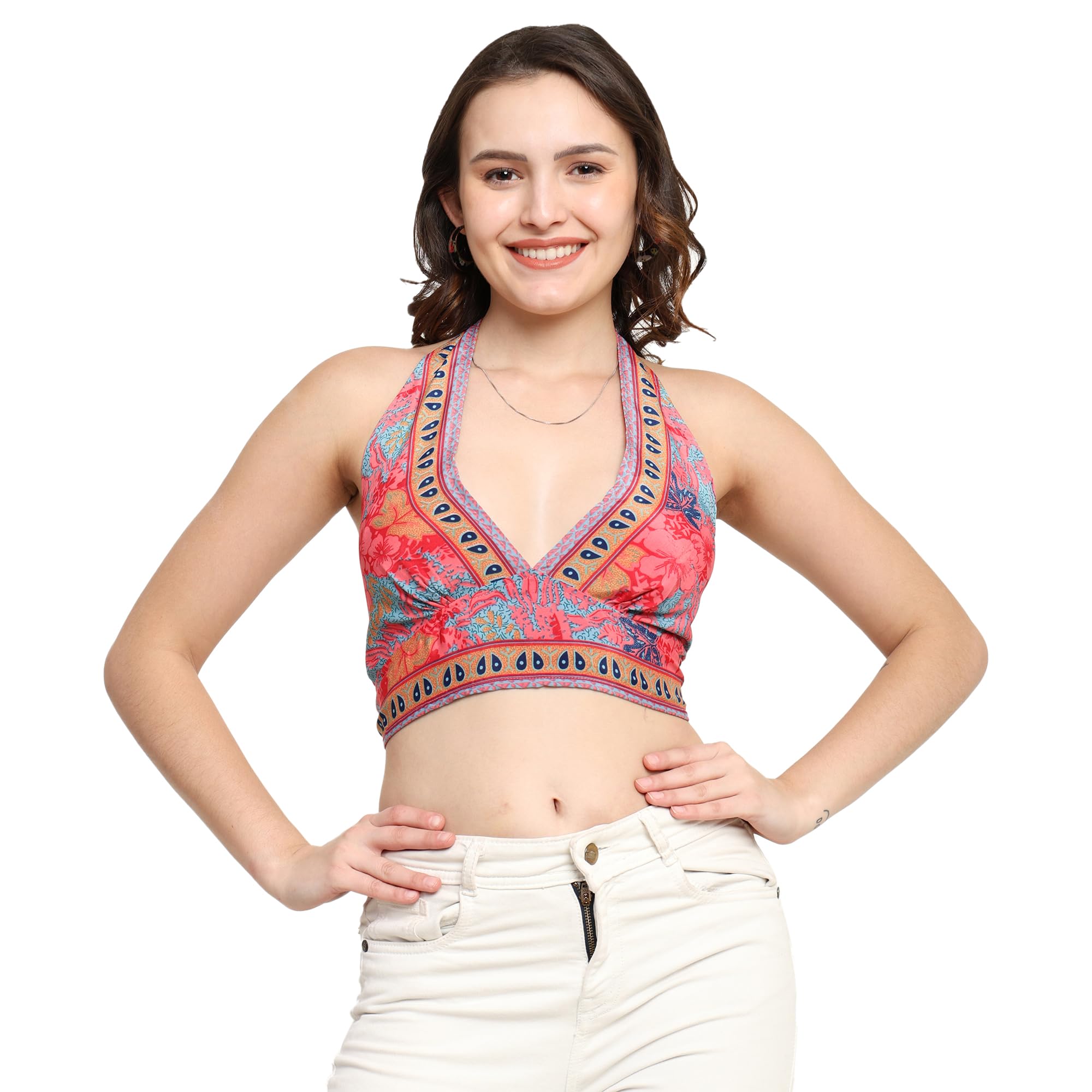 Women & Girls' Casual Crop Top V Neck Sleeveless Tops Backless Halter Tie Up Adjustable top Free Size Chic and Comfortable Fashion Any Occasion (Asphalt 2965)