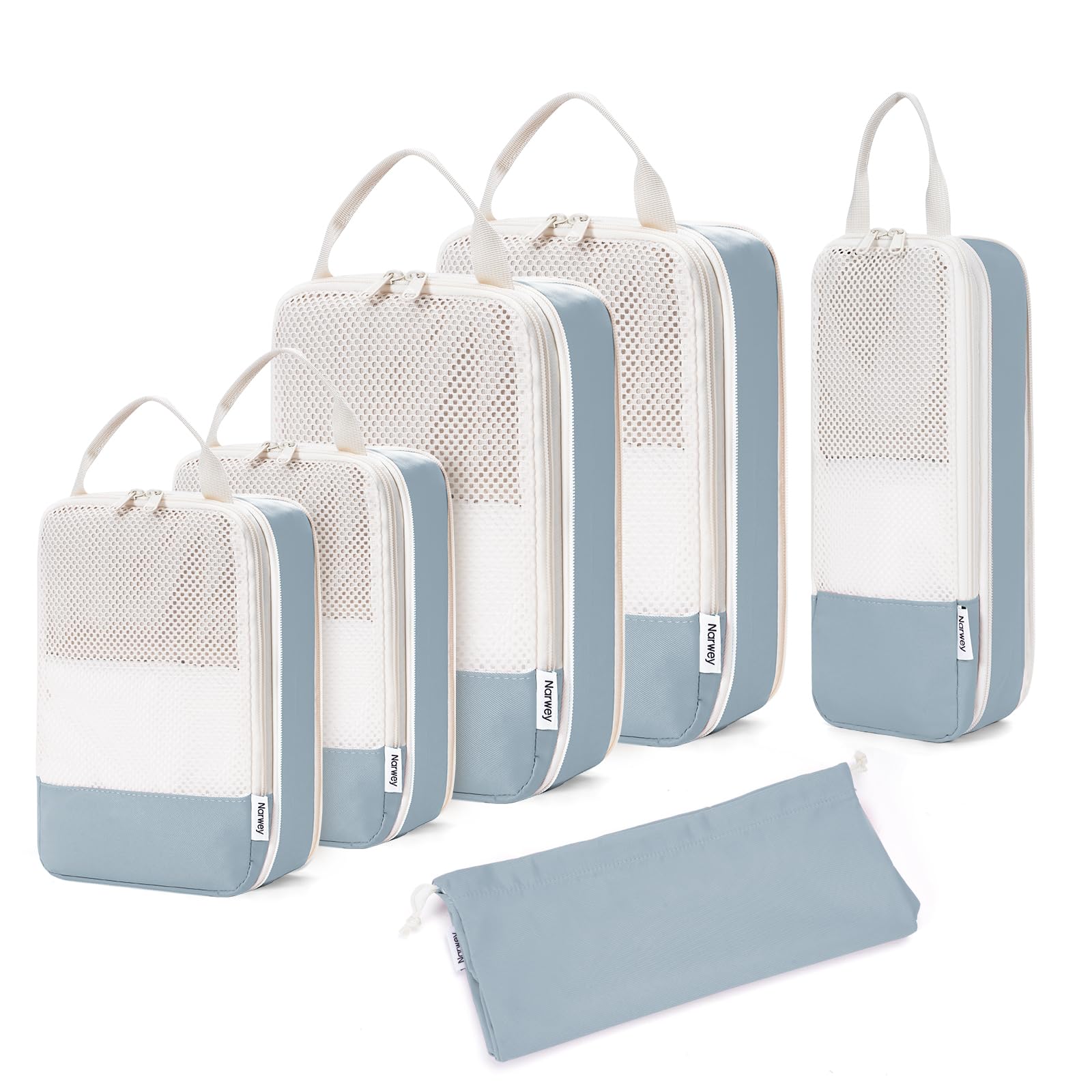Narwey 6 Set/5 Set Compression Packing Cubes for Travel Kids Women Carry on, Packing Organizers Bag for Backpack Luggage Suitcase Duffle Bags