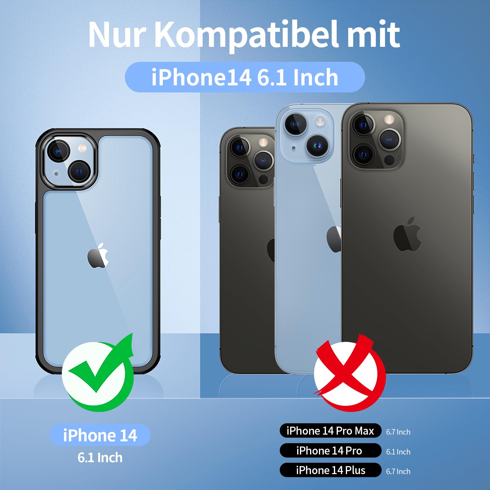 seacosmo Kompatibel für iPhone 14 Hülle mit eingebautem Panzerglas Displayschutz und Kamera Schutzfolie [9H HD], 360 Grad Handyhülle Ganzkörper Stoßfeste iPhone 14 Case - Schwarz