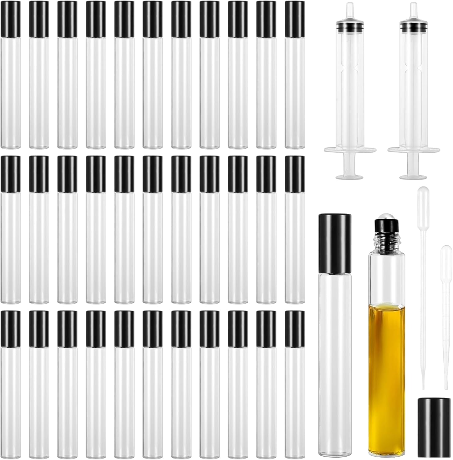 100 PCS Essential Oil Roller Bottles - Oil Perfume Leak Proof 10ml Glass Roller Empty Bottles with Stainless Steel Balls and 5 Funnels for Travel Business