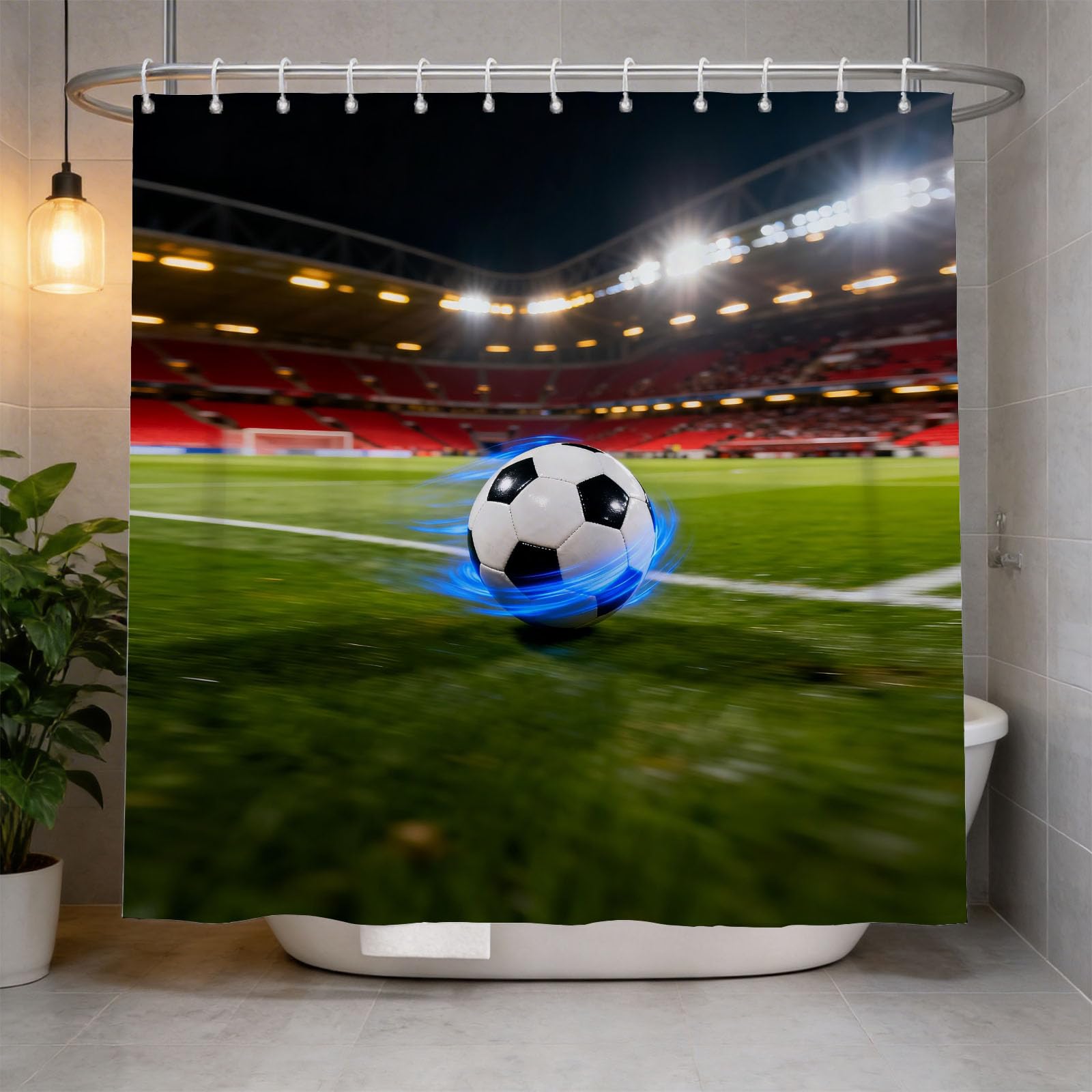 Hongduo 3D Stadium Shower Curtain for Stalls Bathtubs Dynamic Effects Bathroom Decor Shower Curtain Set Polyester Fabric Waterproof 120x180cm/48X71 Inch with Hooks