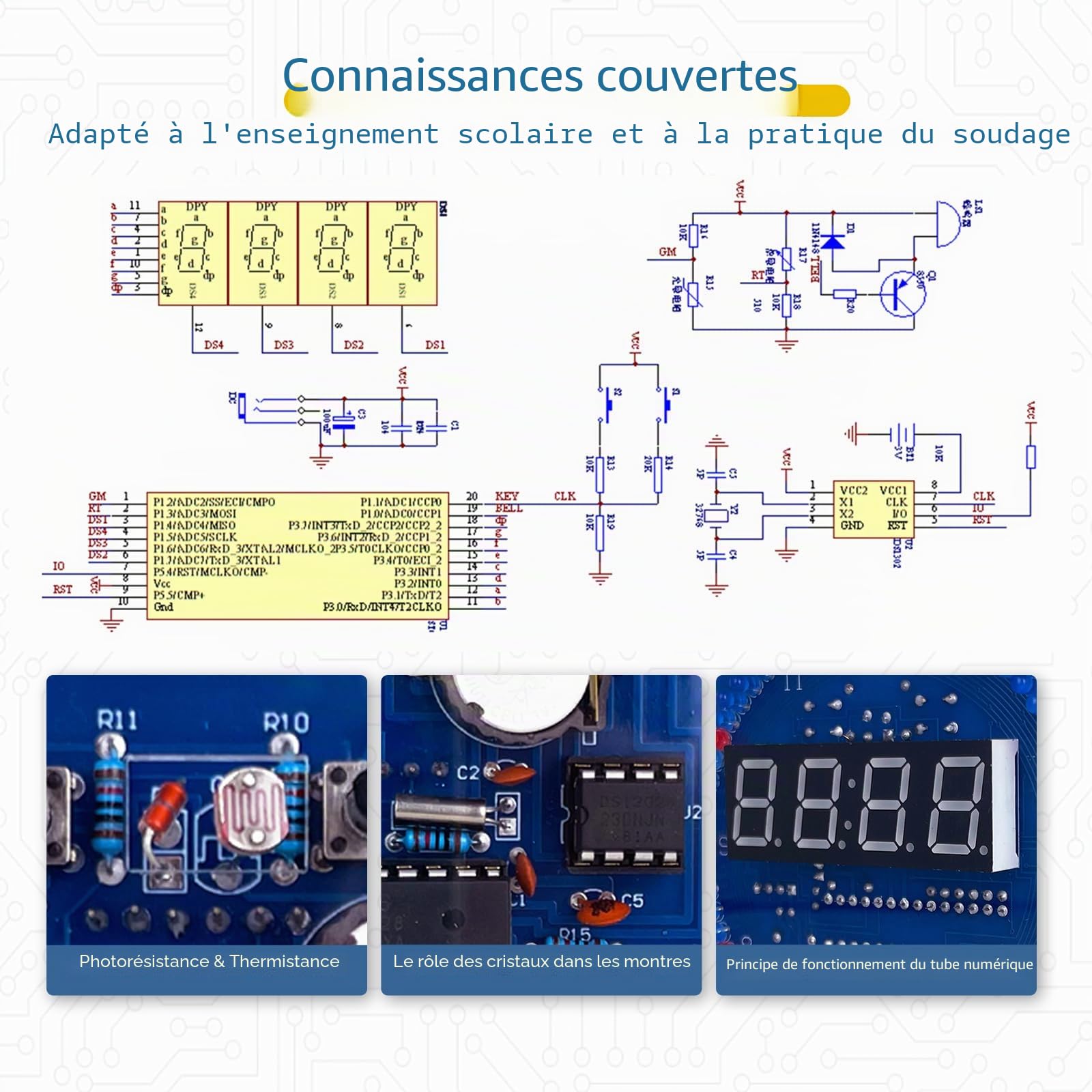 EIELE 4 tubes numériques horloge électronique rotative contrôle de la température contrôle de la lumière kit de soudage multifonction boîte transparente kit de bricolage électronique pour loisirs