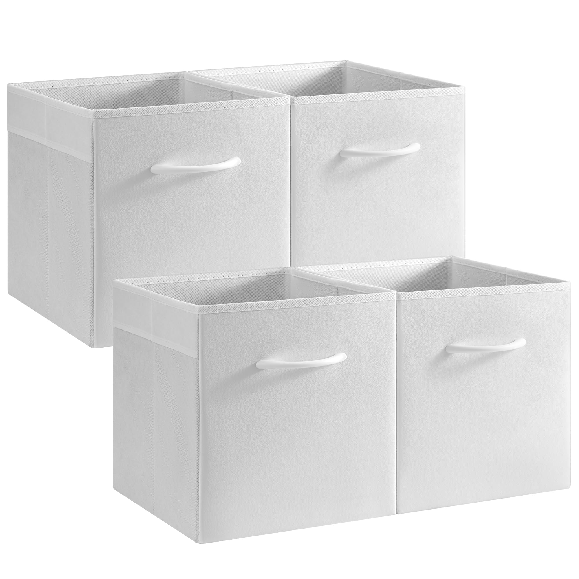 storageworks white storage cubes, 11-inch leather bins with handle, cube organizer baskets for shelves and closet, collapsible storage bins, 4-pack