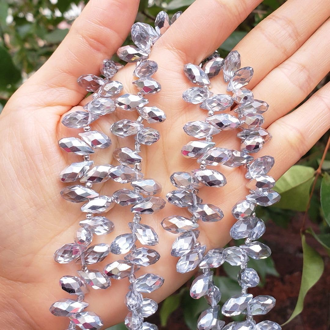 500pcs Czech 12mm Faceted Teardrop Briolette Crystal Glass Loose Beads Pendant Drop Spacer Bulk Silver Shade for DIY Jewelry Making CCT2-32