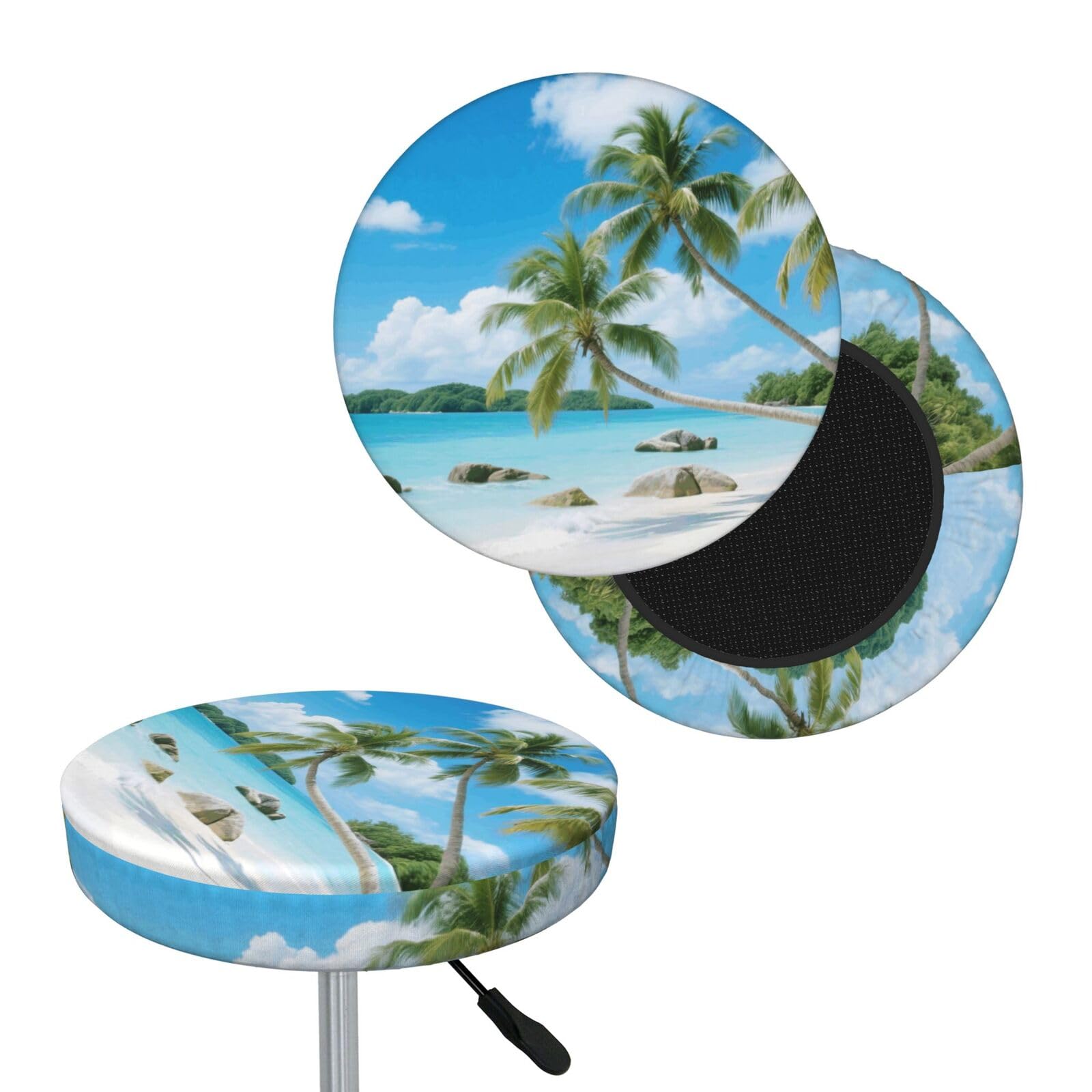 FekiLoot Beach and Coconut Trees Round Bar Stool Covers Stretch Washable Bar Stool Covers Dustproof Slipcover Bar Chair Covers with Elastic Band for Bar Kitchen Living Room Decor 13 Inch