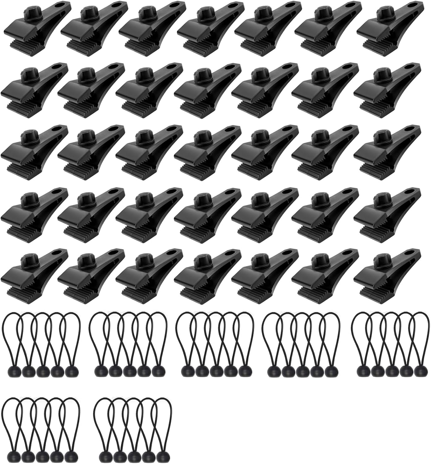35Pcs Upgrade Tarp Clips Heavy Duty Lock Grip Tarp Clamps with 35Pcs Black Ball Bungee Cords for Pool Cover,Tarps Car Awnings
