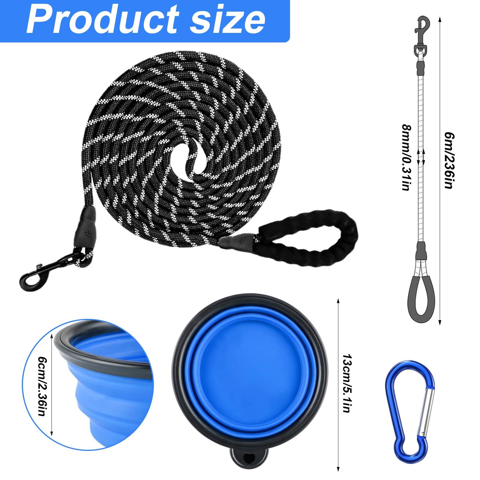 Training Lead for Dogs 6M/19.68FT Long Line Dog Leads for Small Medium Large Dogs Reflective Dog Leashes - Image 2