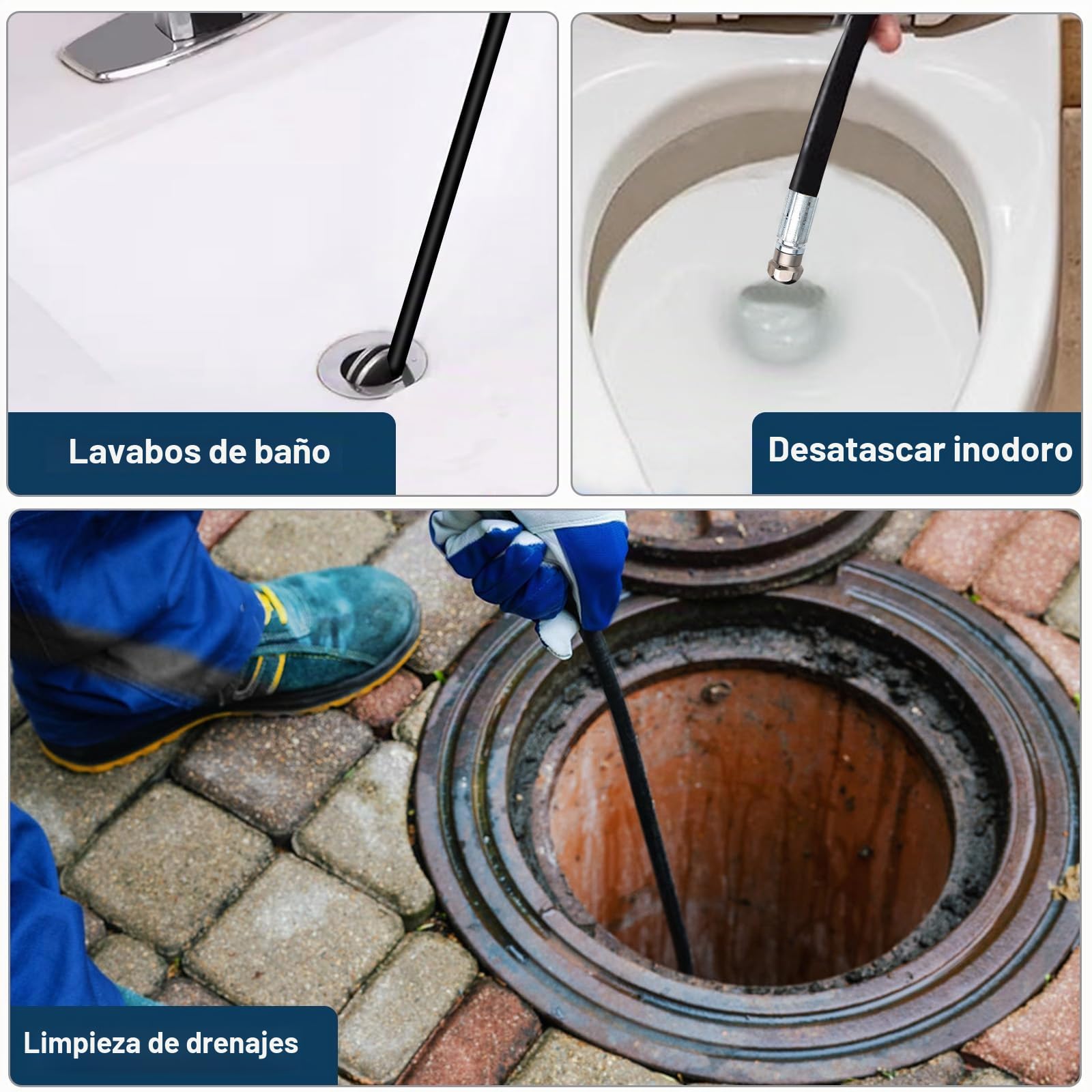 SWAWIS Manguera Limpieza Tuberías 15M 180 Bar Manguera Hidrolimpiadora Manguera Desatascador Tuberias a Presion con Boquillas Rígidas + Giratorias, Adaptador para Kärcher K2 K3 K4 K5 K6 K7