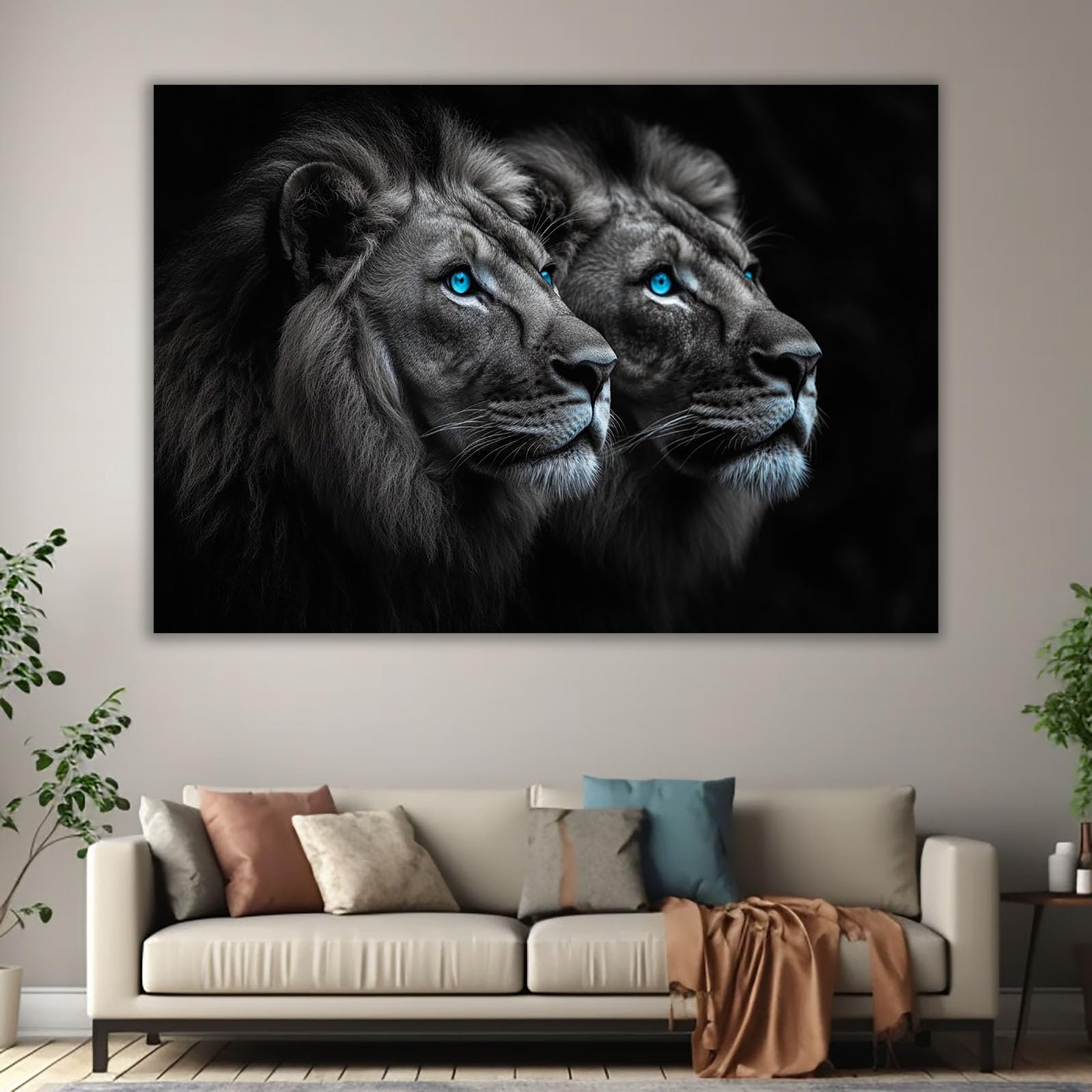TODOAA Blanco Y Negro Abstracto Cuadros Fotos graciosas y adorables leones Decoracion Salon Modernos, Salón Comedor Oficina Pintura Lienzos decorativos Cuadros（Azul-60x90cm Sin marco