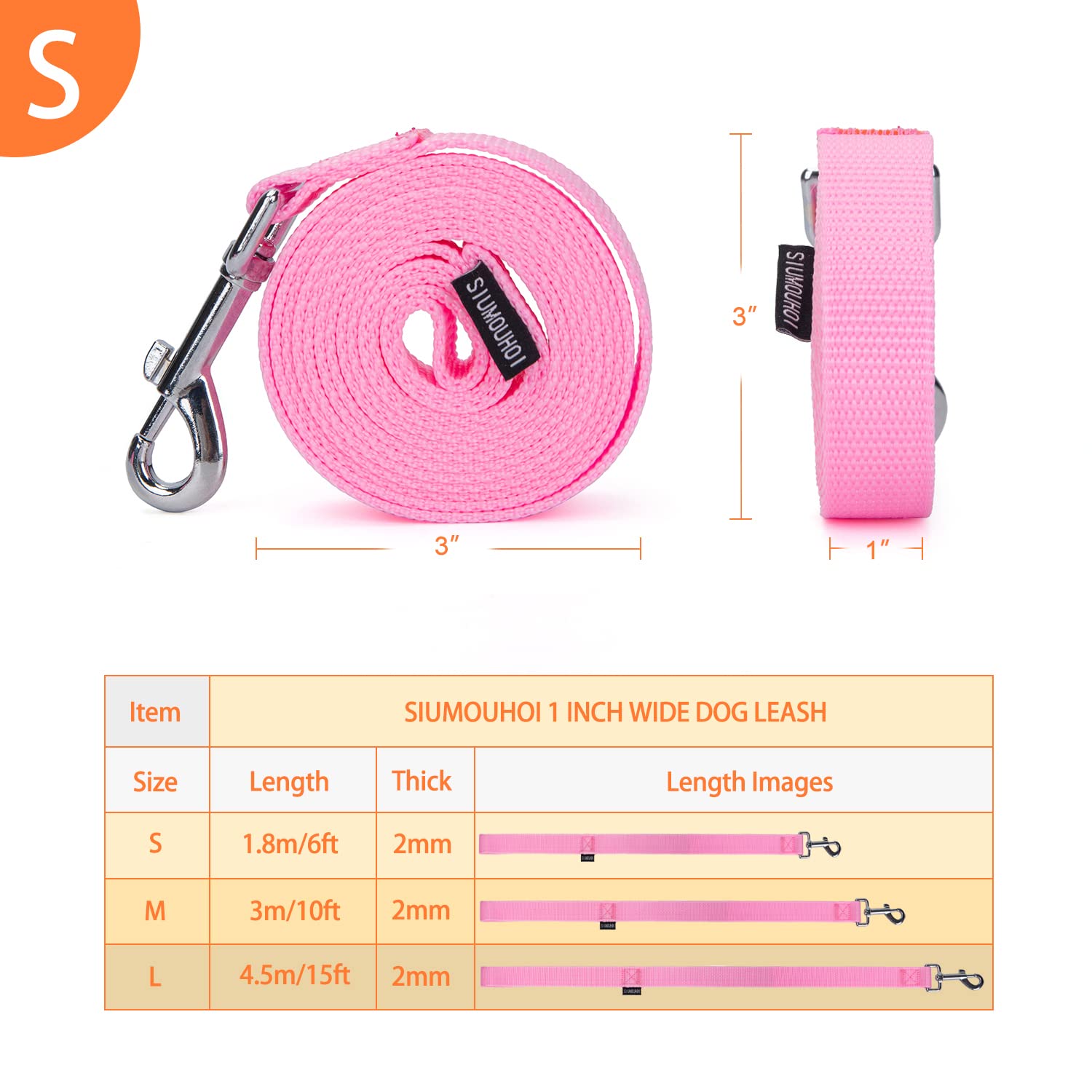 Siumouhoi Strong Durable Nylon Dog Training Leash, 1 Inch Wide Traction Rope, 6 ft Long, for Small and Medium Dog (Pink, 6 Feet) — view 5