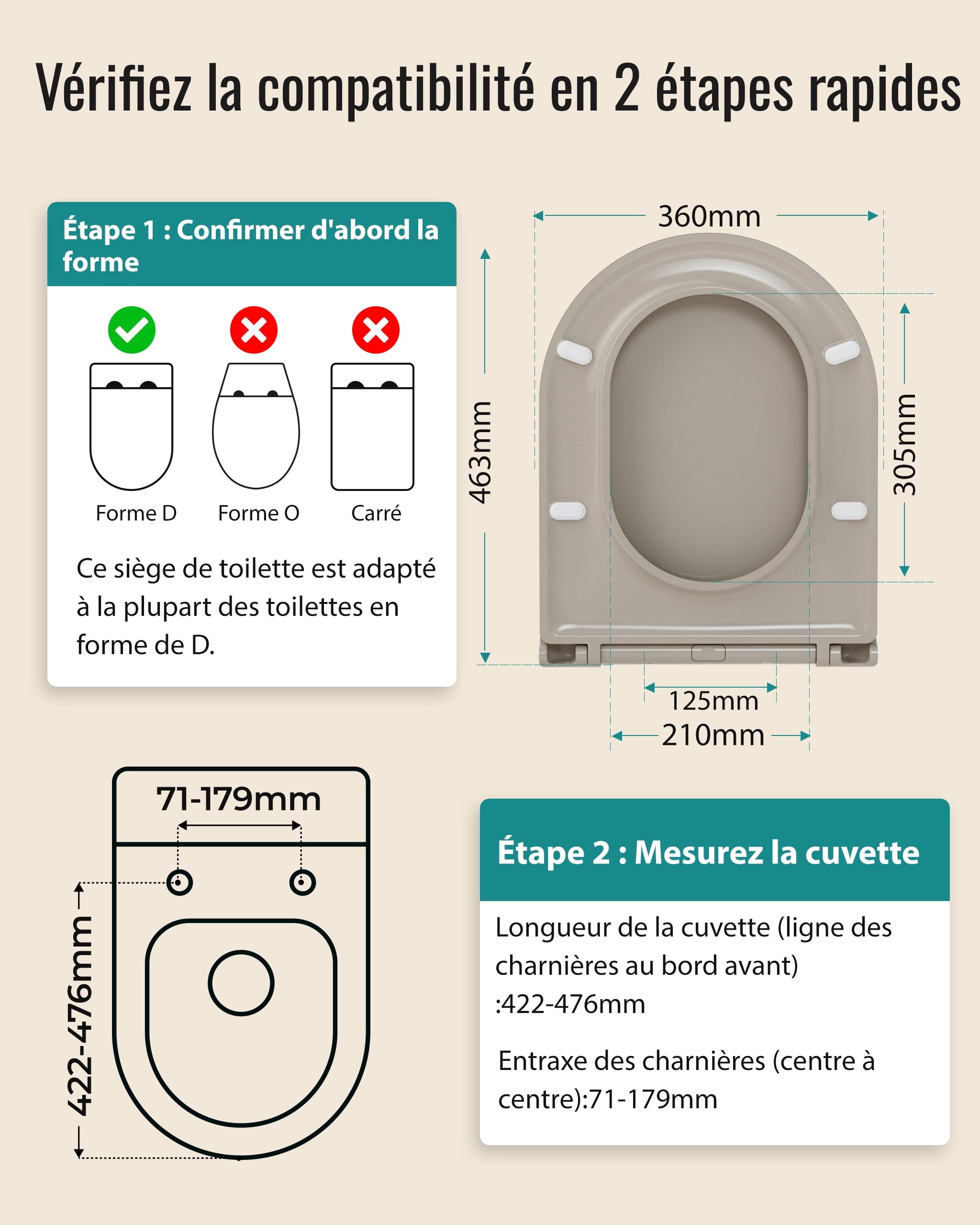 HySail Abattant WC avec Frein de Chute – Durable, Écologique, Résistant à la Décoloration, Abattant WC Clipsable pour Nettoyage Facile, Taille 46,3 x 36,0 cm, Forme D Universelle