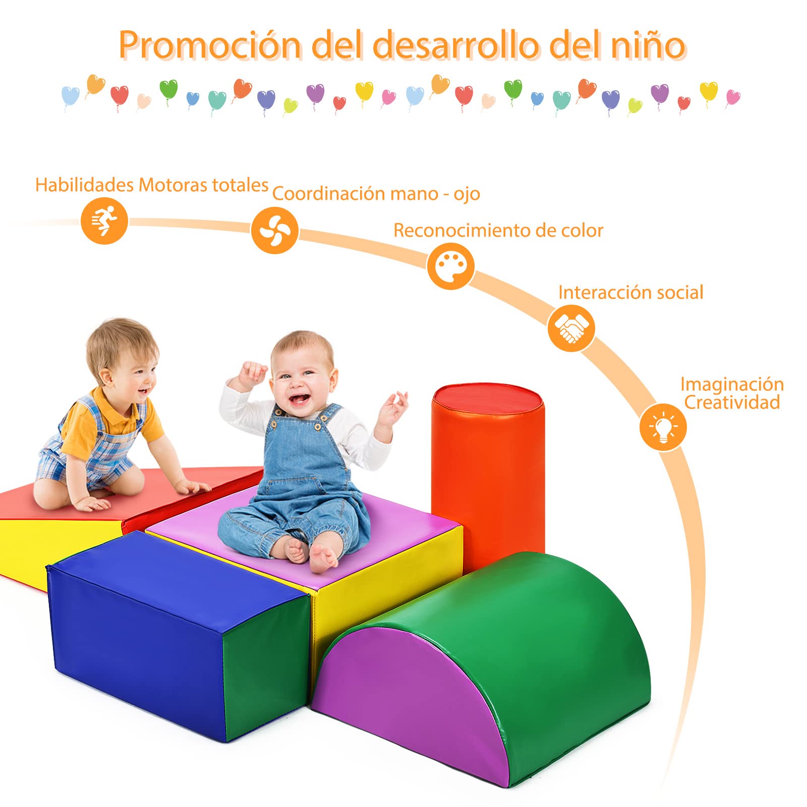 GOPLUS Juego de 5 Piezas Bloques de Espuma Grandes para Bebé, Conjunto de Juguetes Construcción de PP y EPE, Jueguetes Multicolores Educativos para Bebé de 6 Meses a 3 Años