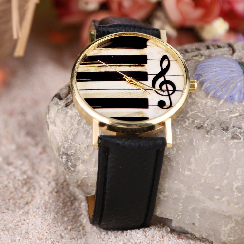 GlobeagleGlobeagle Women Men Piano Keyboard Musical Note Analog Quartz Watch (Black)