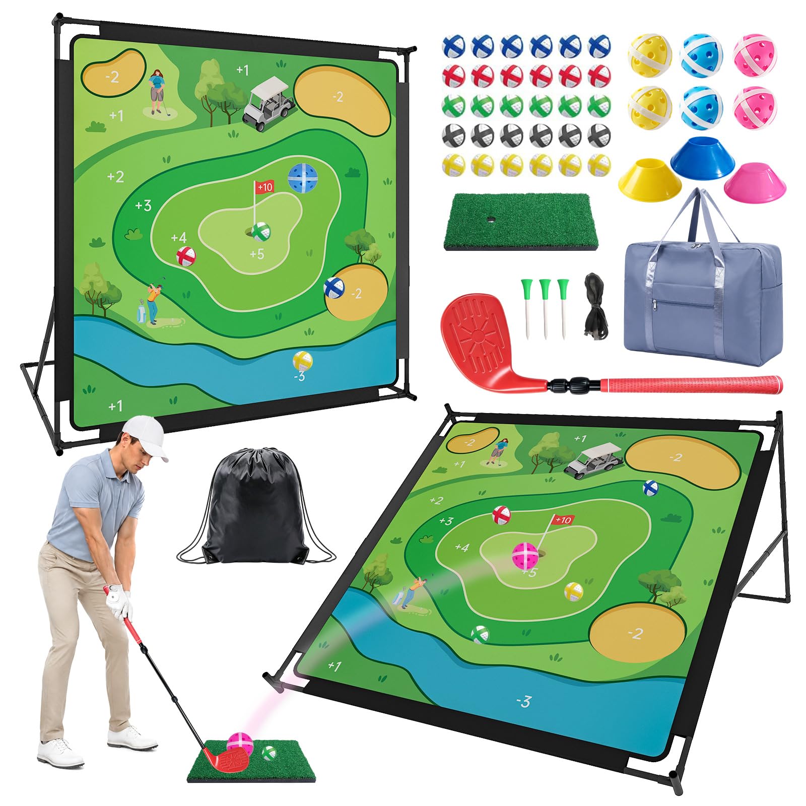 2-in-1 Sticky Golf &amp; Pickleball Chipping Game with Frame &amp; Golf Club