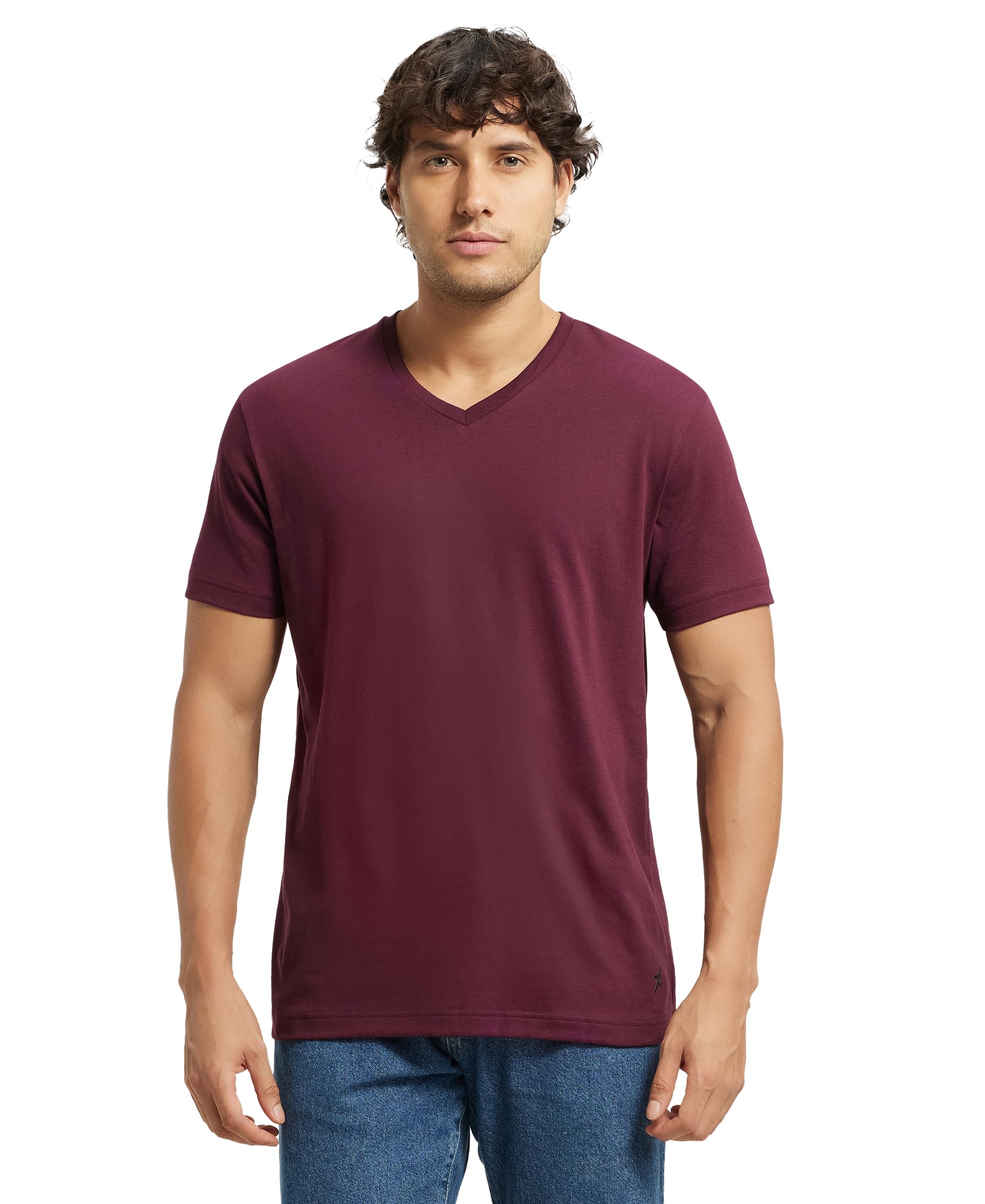Jockey 2726 Men's Super Combed Cotton Rich Solid Regular Fit V Neck Half Sleeve T-Shirt