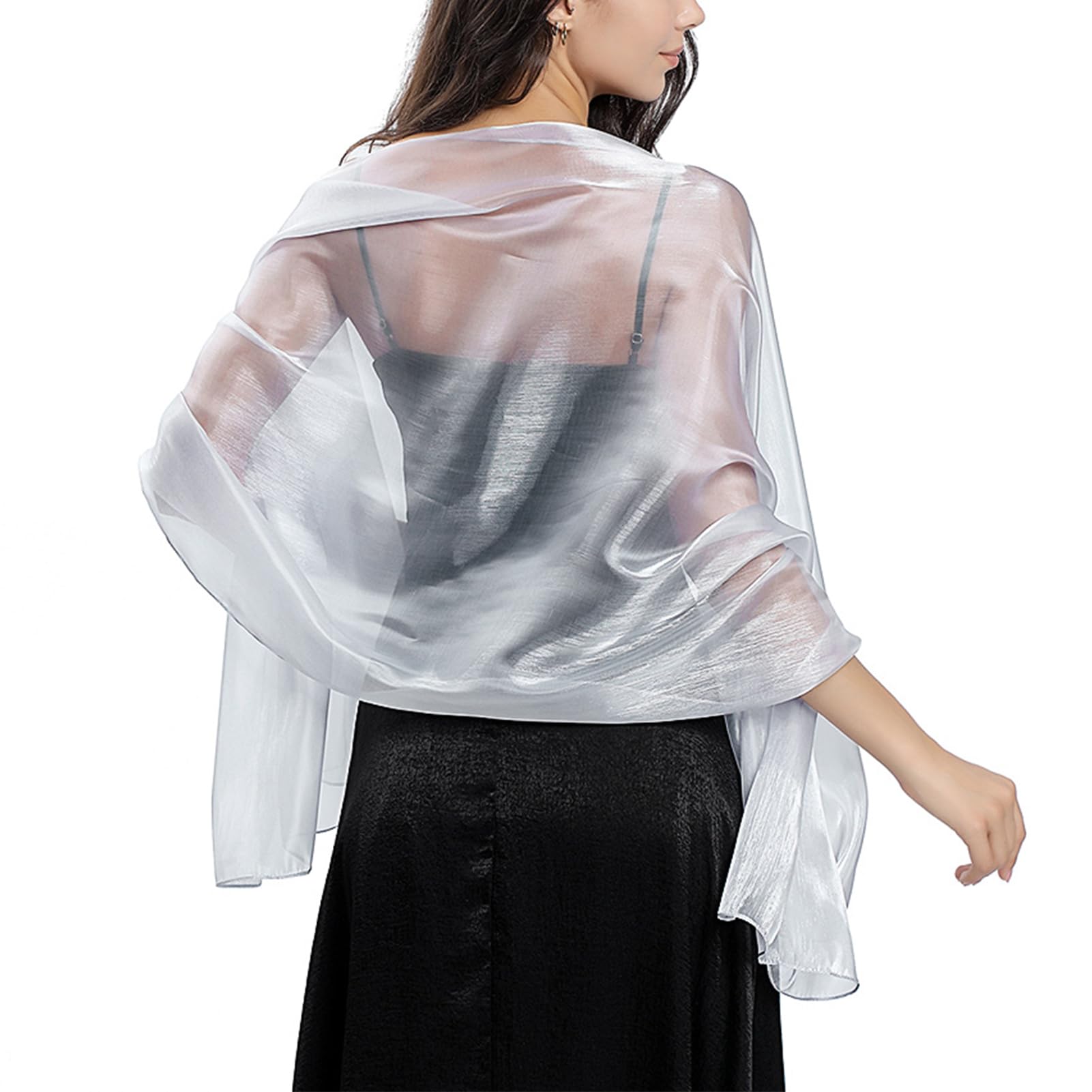 LadierySilky Shawls and Wraps for Evening Dresses: Women Sheer Soft Bridesmaid Wedding Formal Party Organza Shawl