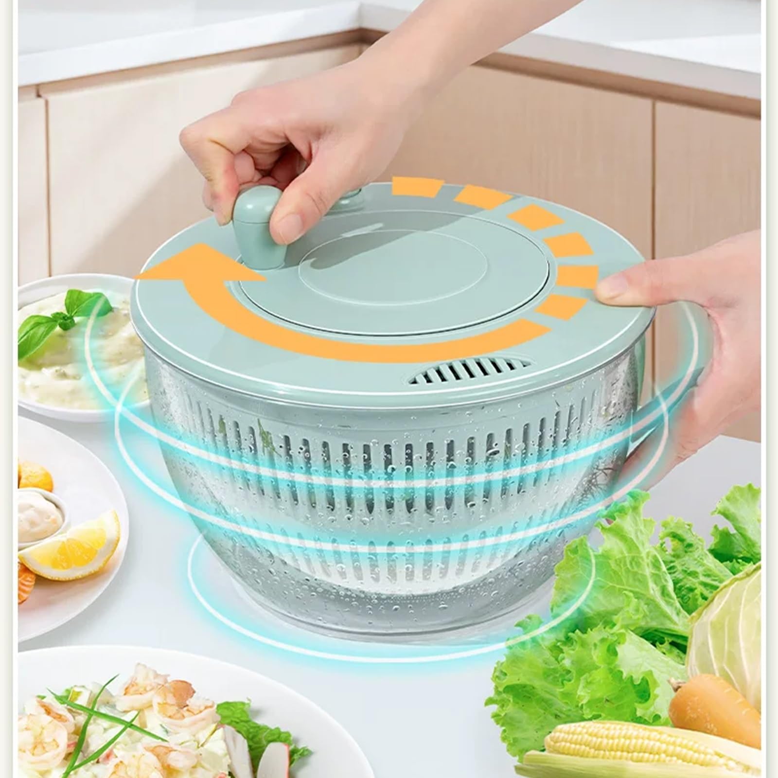 Mandolina de Cocina Multifuncional de Acero Inoxidable, con Cortador 5 Cuchillas, Colador Yemas Huevo, Rallador, Almacenamiento Visible Alta Capacidad, Ahuecado y con Drenaje