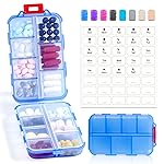 14 GRIDS Travel Pill Organizer Box with Labels - Travel Medicine Case Kit - Pocket Daily Pharmacy Container - Travel Medication Holder Dispenser for Fish Oil Vitamin Supplement Storage - Clear Blue