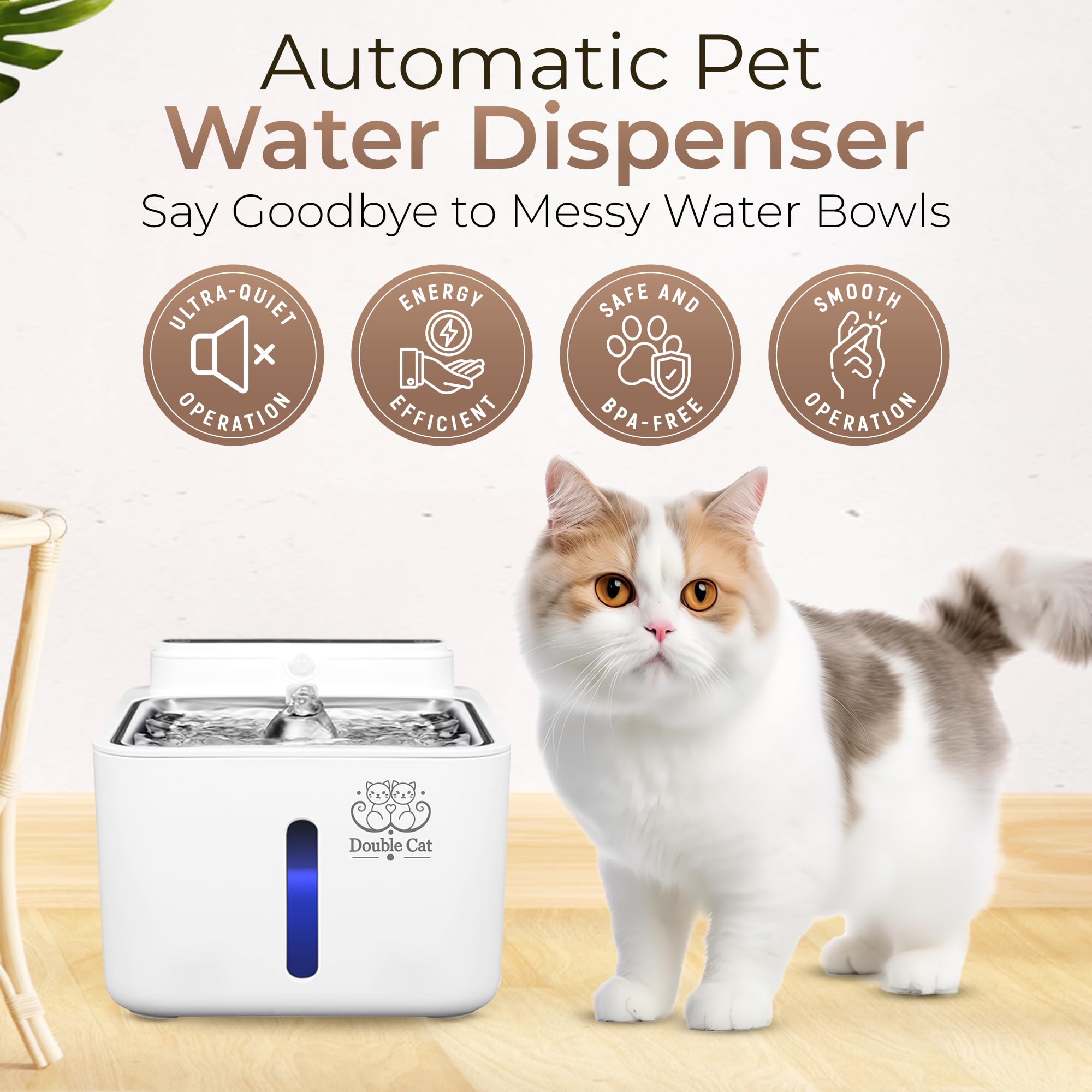 Fuente de agua automática para perros y gatos, 3,2 L, detección inteligente de mascotas, inalámbrica, funcionamiento silencioso, indicadores de luz LED y filtración multicapa, hidratación fresca y
