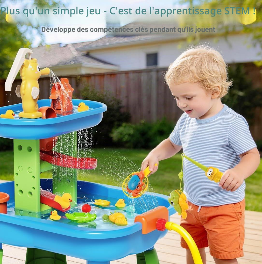 Table à Eau pour Enfants - Table Sensorielle avec 28 Accessoires de Jeu, Table de Jeu d'Extérieur avec Jet d'Eau Effet Pluie, Jouet Éducatif STEM pour Garçons et Filles de 3 à 8 Ans
