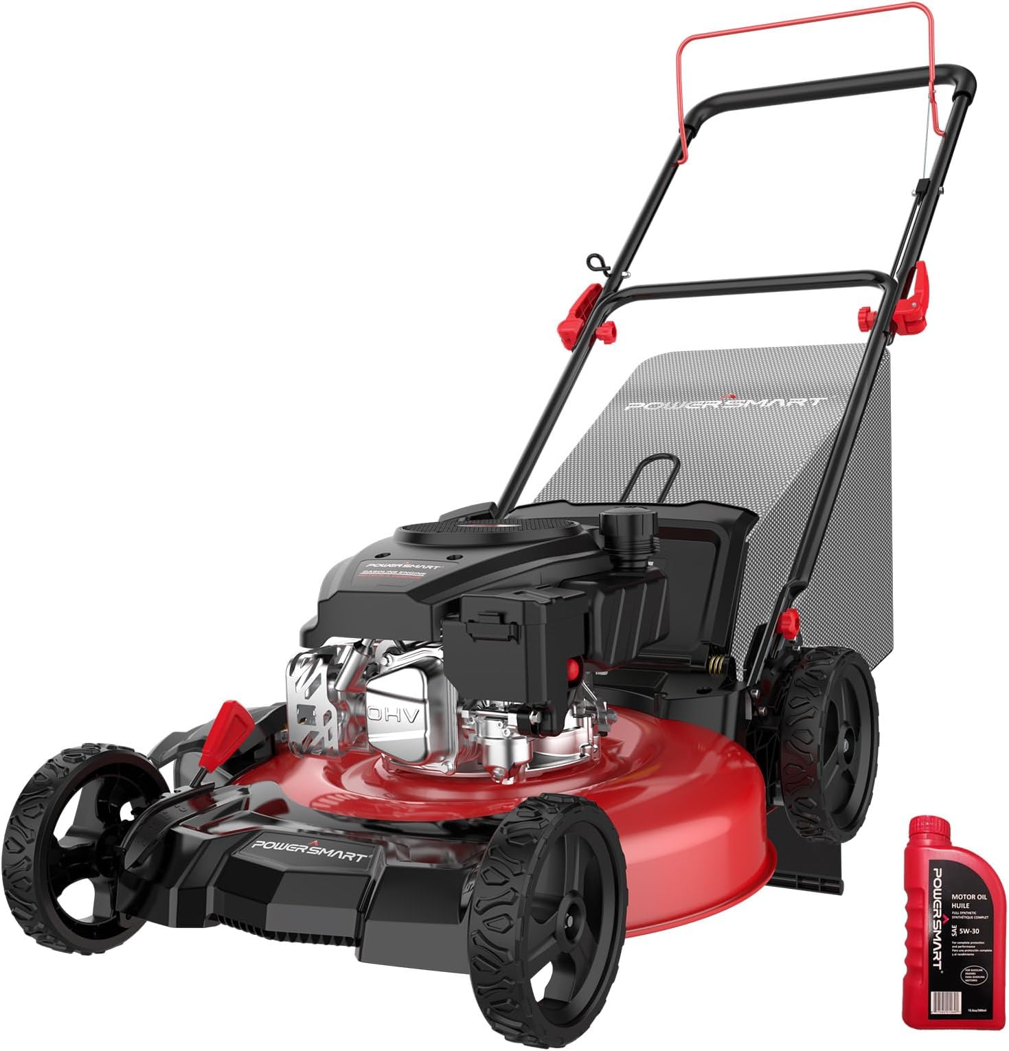PowerSmart Gas Push Lawn Mower 21in. 144cc 4-Cycle Engine 3-in-1 Mulch, Bag, Side Discharge, 6-Position Height Adjustment, Lawnmowers