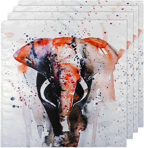 Juego de 4 servilletas de tela de elefante abstracto de acuarela, servilletas lavables de 20 x 20 pulgadas, servilletas de cena para cocina, fiesta,