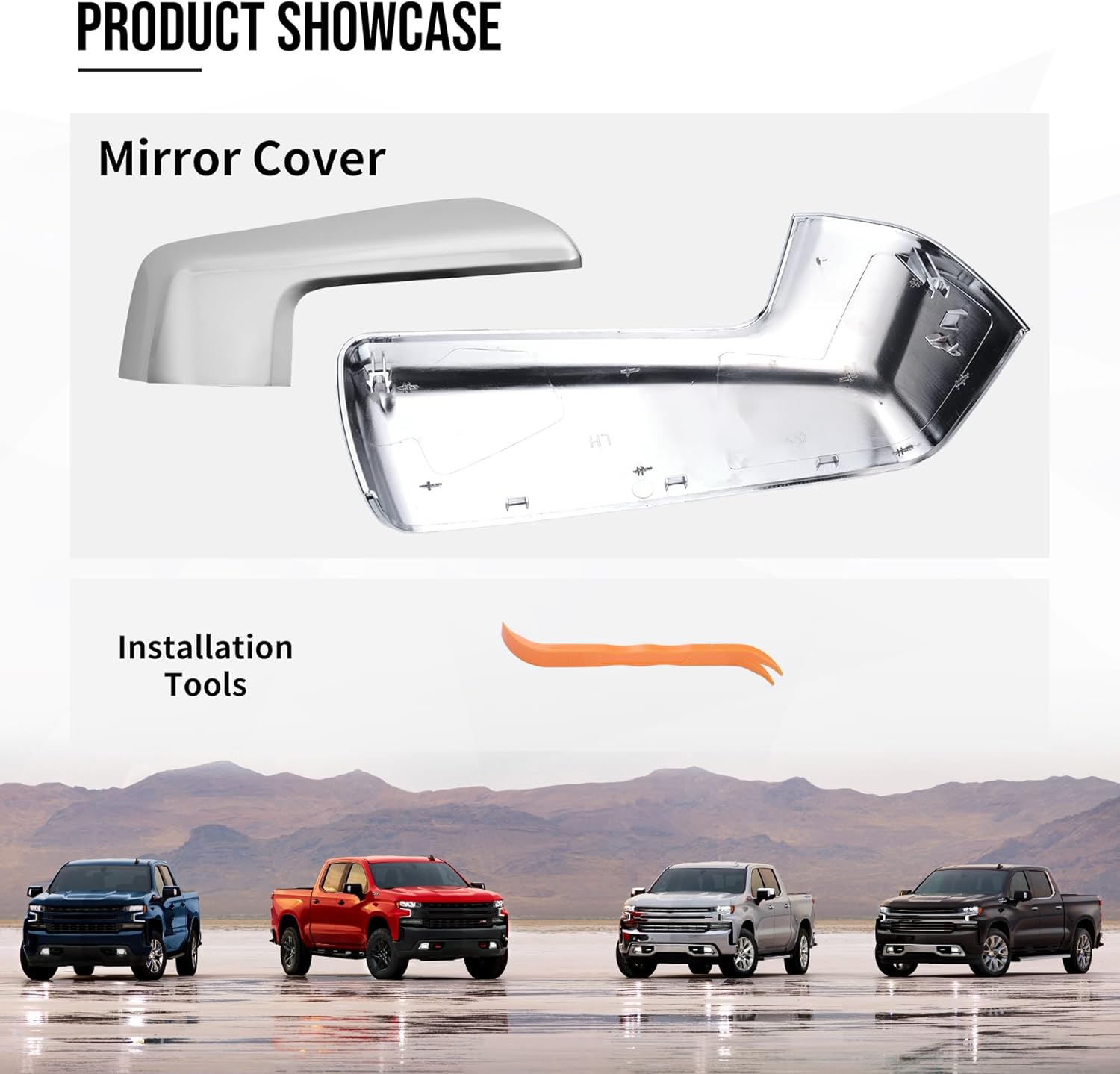 Chrome ABS Mirror Covers for 2019 2020 2021 2022 2023 2024 2025 Chevy Silverado 1500 & GMC Sierra 1500,Precision Fit Replacement Side Caps (Chrome, Left&Right)