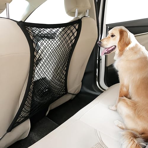rabbitgoo Barrera de red para perros para SUV, barrera para mascotas con ganchos de metal y malla elástica, divisor de automóvil y bolsa de